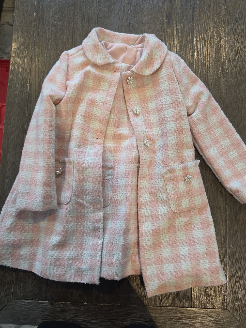 Rachel Zoe Pink and White Plaid Tweed Pea Coat and Matching Dress for Girls